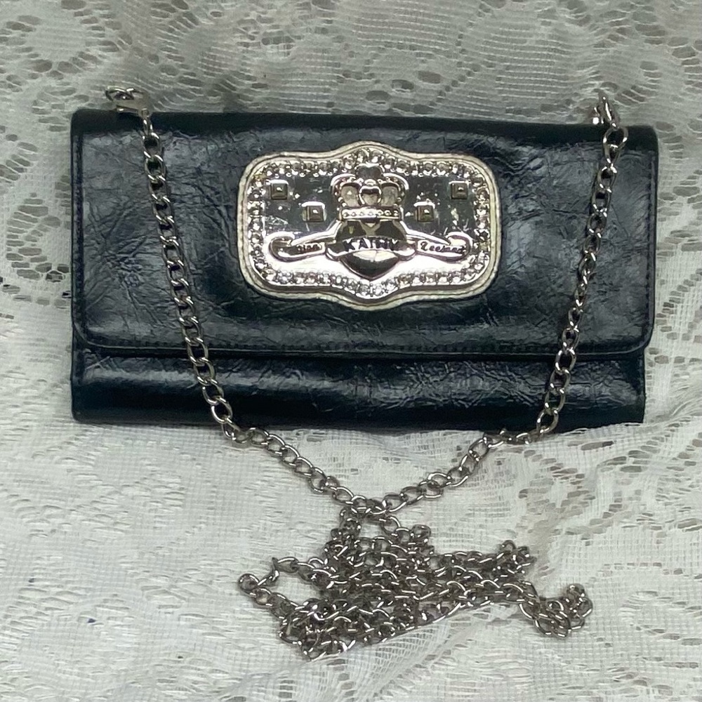 Vintage Kathy Van Zeeland Black Wallet -Crossbody Bag 7in x 4.25in